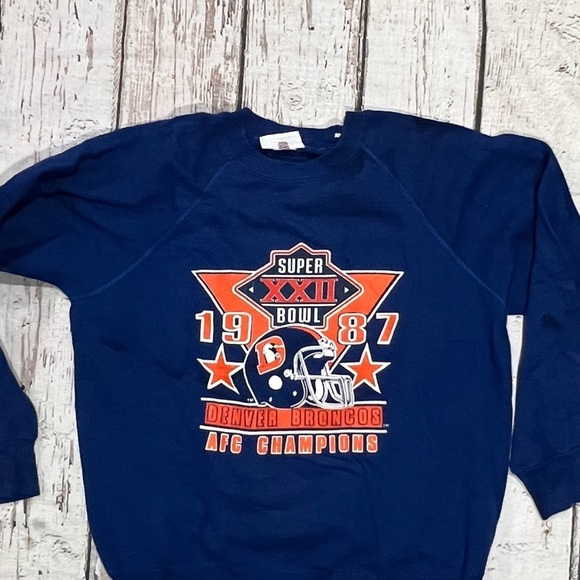 Denver Broncos Vintage Super Bowl XXII 1987 NFL Football Crewneck Sweatshirt - Picture 2 of 4